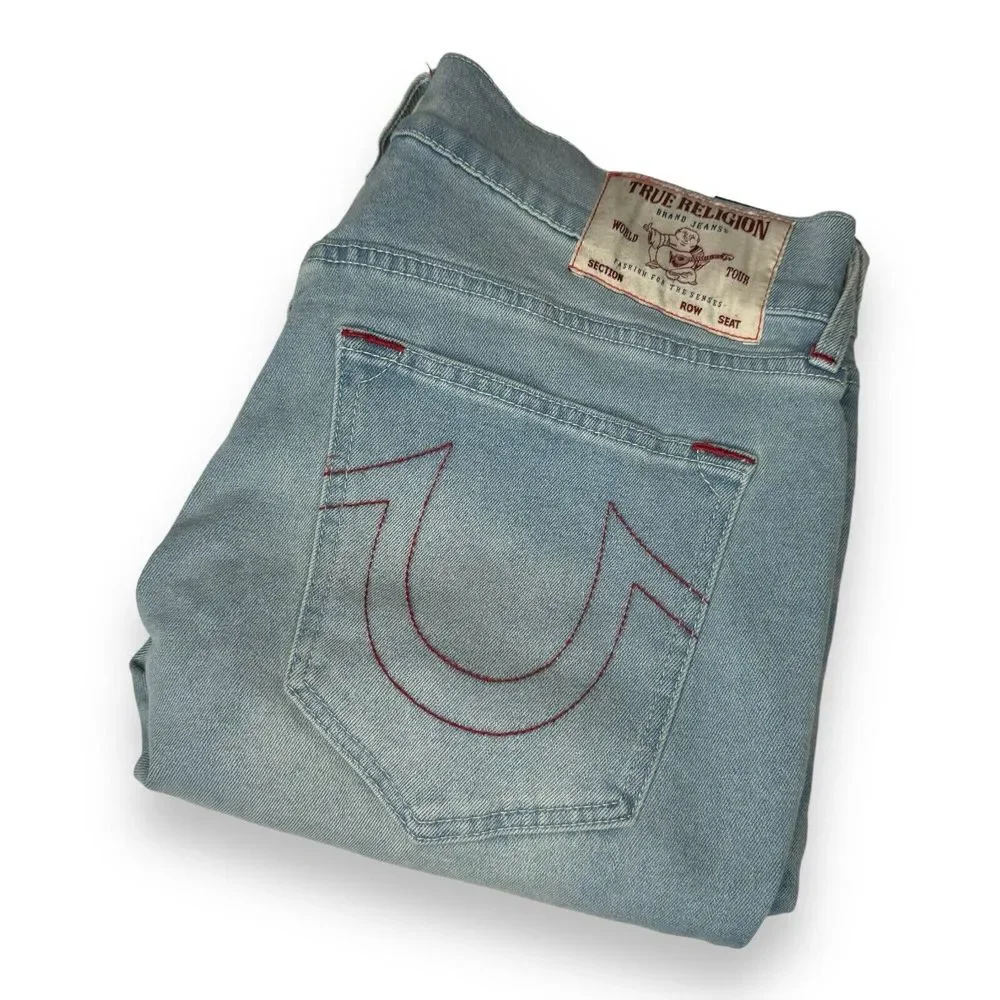 Mens True Religion Rocco Light Wash Relaxed Skinny Denim Shorts - 108085 Size 33